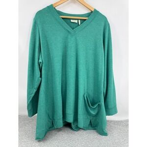 LOGO Lounge Lori Goldstein French Terry Top V-neck Pocket Size 2X Green A261063